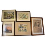 Four watercolours comprising L Page; watercolour 'Cotswold Cottages', signed in pencil lower right,