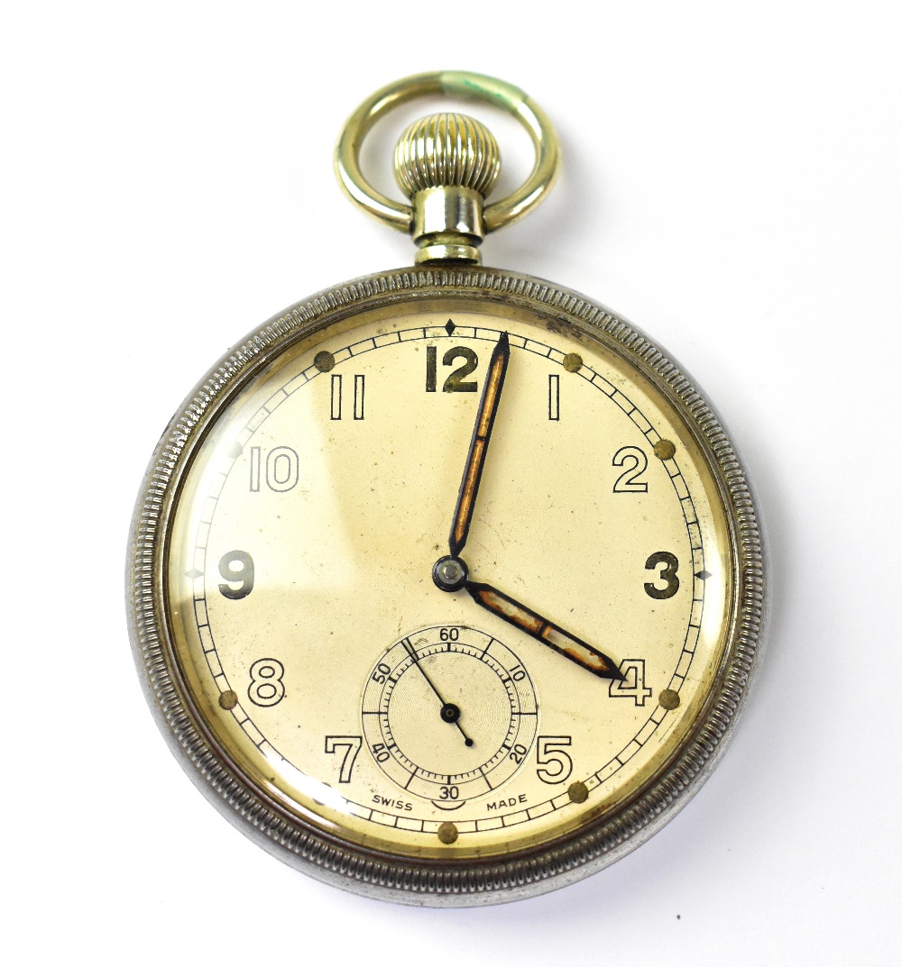 A military plated brass cased open face pocket watch no.