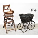 An early 20th century metamorphic high chair, converts into a small rocking chair,