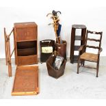 Various items of small wooden furniture to include a children's ladder back rush-seated chair,