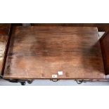 A 19th century oak lowboy, the moulded top above three frieze drawers and shaped apron,