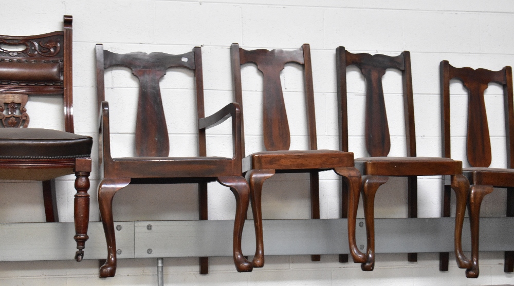 A pair of late 19th/early 20th century mahogany carvers, splat backs to outswept arms, - Image 3 of 6