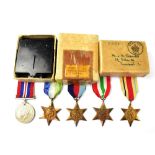 Five WWII medals to include the Campaign Medal, the Africa Star, the Italy Star,