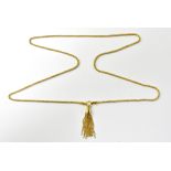 An 18ct yellow gold snake link necklace with tassel pendant, approx 6.4g.