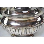 A quantity of plated ware to include salvers, teapots, milk jugs, sugar bowls, biscuit barrel,