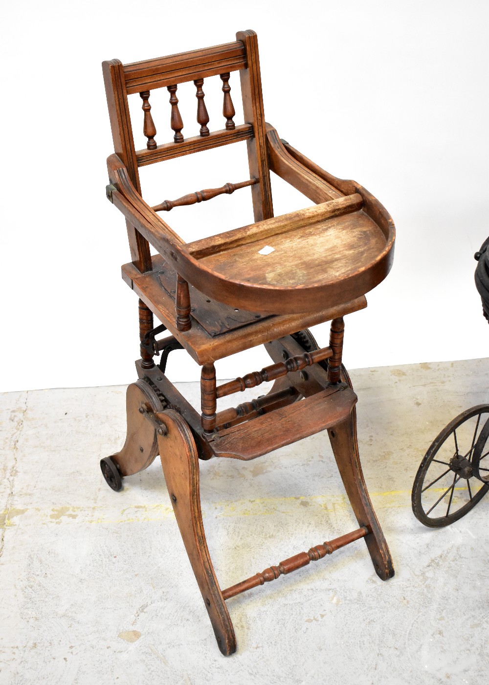 An early 20th century metamorphic high chair, converts into a small rocking chair, - Image 2 of 4