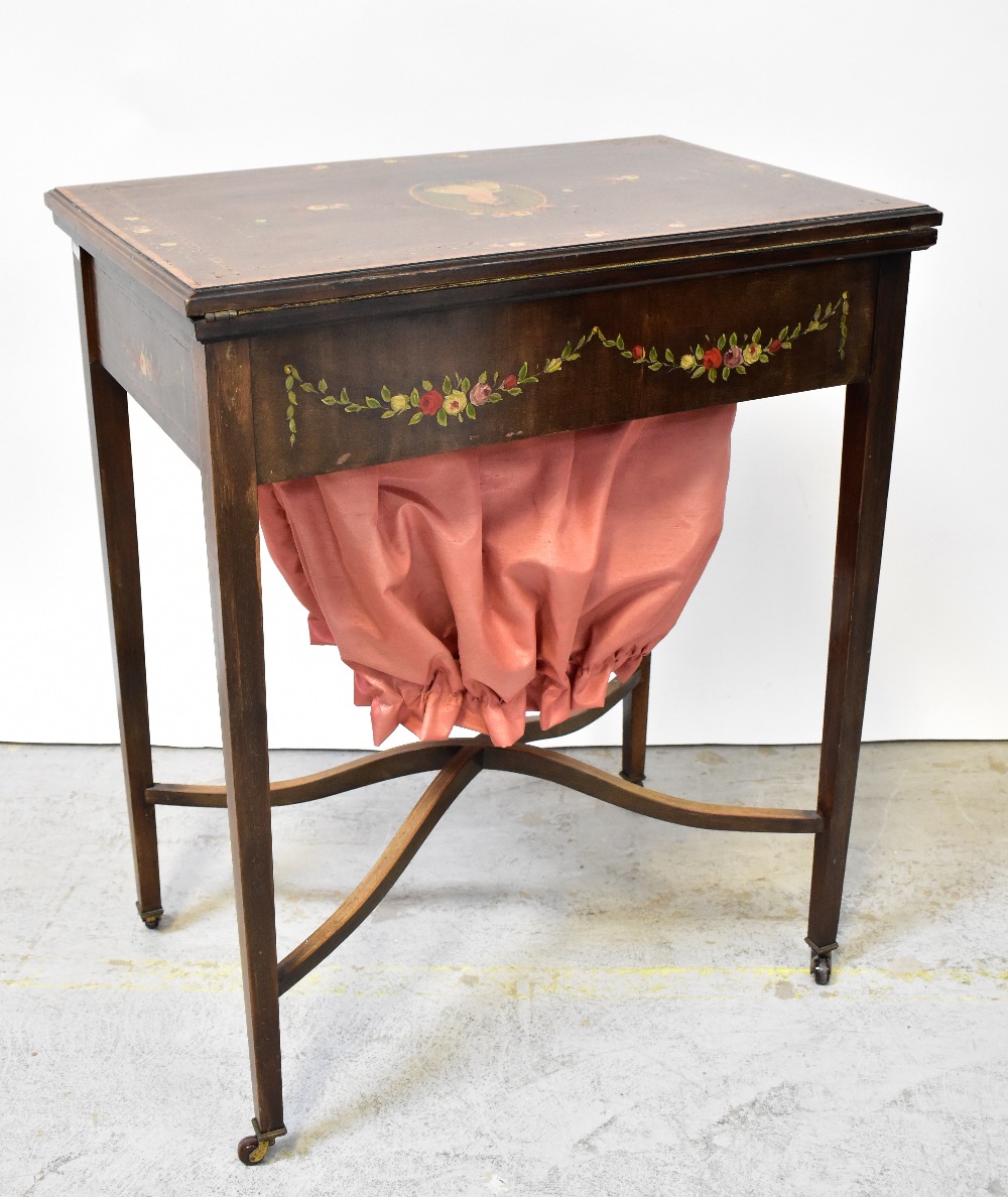 An Edwardian mahogany inlaid and satinwood crossbanded combination games/sewing table, - Image 7 of 8