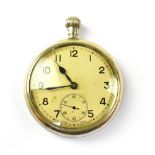 A military open face plated brass cased pocket watch, no.