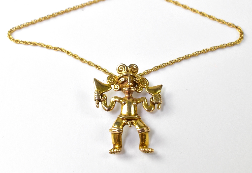 A 9ct yellow gold Aztec pendant on a 9ct yellow gold link chain, combined approx 10g. - Image 2 of 2