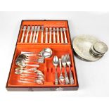 ONEIDA; a a six-setting silver plated canteen of cutlery in faux leather canteen (case af),