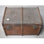 A vintage canvas covered dome-topped wooden bound travelling trunk, approx 45 x 69 x 48cm,