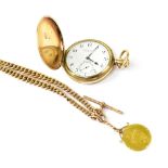 THOMAS RUSSEL; a gold plated full hunter pocket watch,