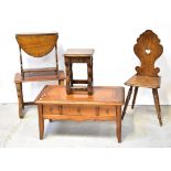 Five various occasional tables comprising a reproduction joint stool, a drop-leaf table,