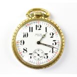 ORVIN; a railroad-style 10ct rolled gold open face pocket watch,