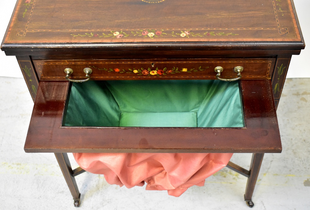 An Edwardian mahogany inlaid and satinwood crossbanded combination games/sewing table, - Image 5 of 8