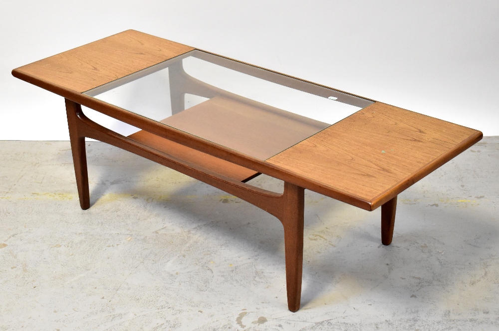 G-PLAN; a retro teak glass-topped two-tier coffee table, 43 x 137 x 50cm. - Image 2 of 7