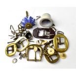 A collectors' lot comprising buckles, white metal studs, etc.