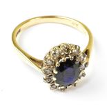 A 9ct gold sapphire and diamond ring,