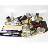 A collection of various mixed silver plated and other metal items to include trays,