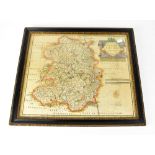 A Robert Mordan hand coloured engraved map of Shropshire, map title in a cartouche to top right,