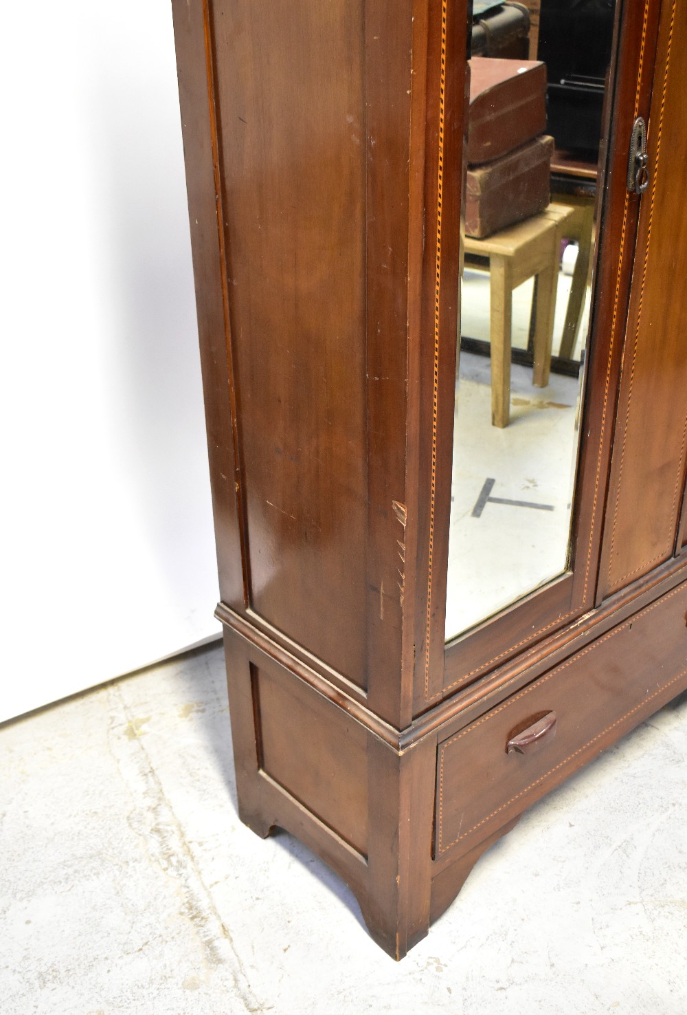 An Edwardian Art Nouveau mahogany twin mirror door wardrobe, - Image 3 of 6