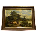 INDISTINCTLY SIGNED; a 19th century oil, young baker's boy on donkey in rural setting,