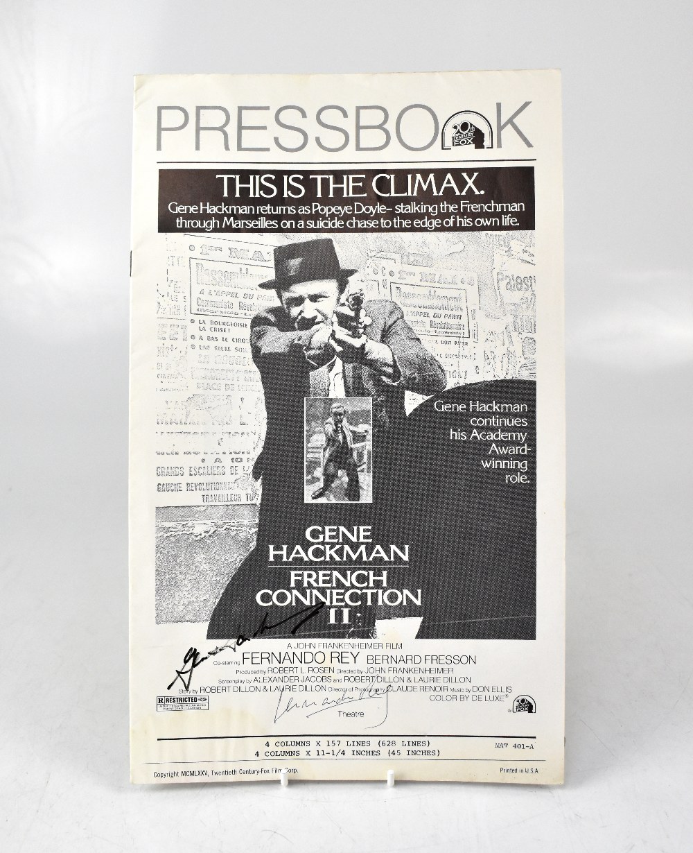 GENE HACKMAN; a press book publication for 'French Connection II', bearing the star's signature.