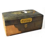 A Victorian ladies' travelling vanity box with central brass carrying handle and brass plaque