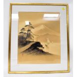 Five late 19th/early 20th century Japanese monotone prints with gilt-heightened detail,