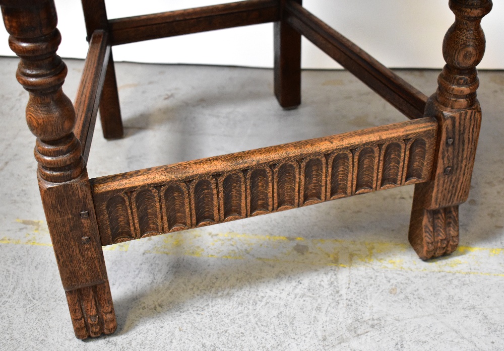 MONASTIC WOODCRAFT FURNITURE LTD; a set of six ladder back rush-seated chairs, - Image 2 of 3