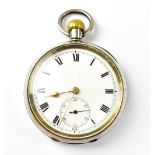 A silver open face pocket watch, marked '925', with fifteen jewel Swiss lever movement,