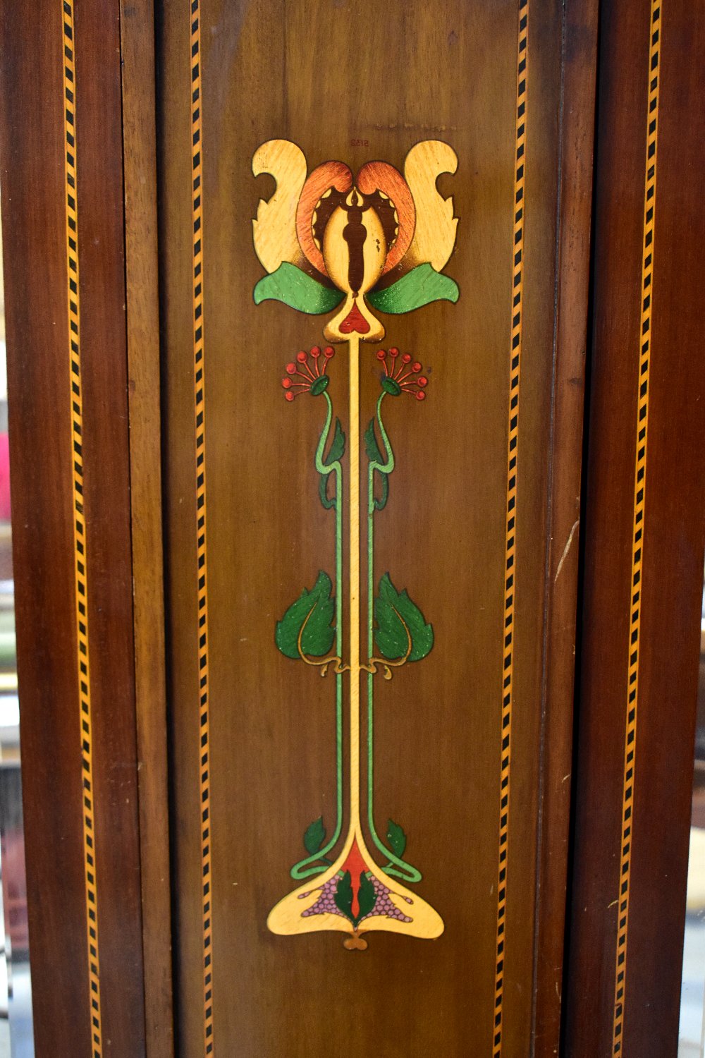 An Edwardian Art Nouveau mahogany twin mirror door wardrobe, - Image 2 of 6