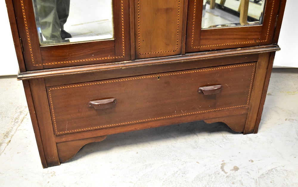 An Edwardian Art Nouveau mahogany twin mirror door wardrobe, - Image 5 of 6