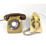 Two vintage telephones, a BT 71K/ATS, in pale sage green and brown,