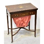 An Edwardian mahogany inlaid and satinwood crossbanded combination games/sewing table,