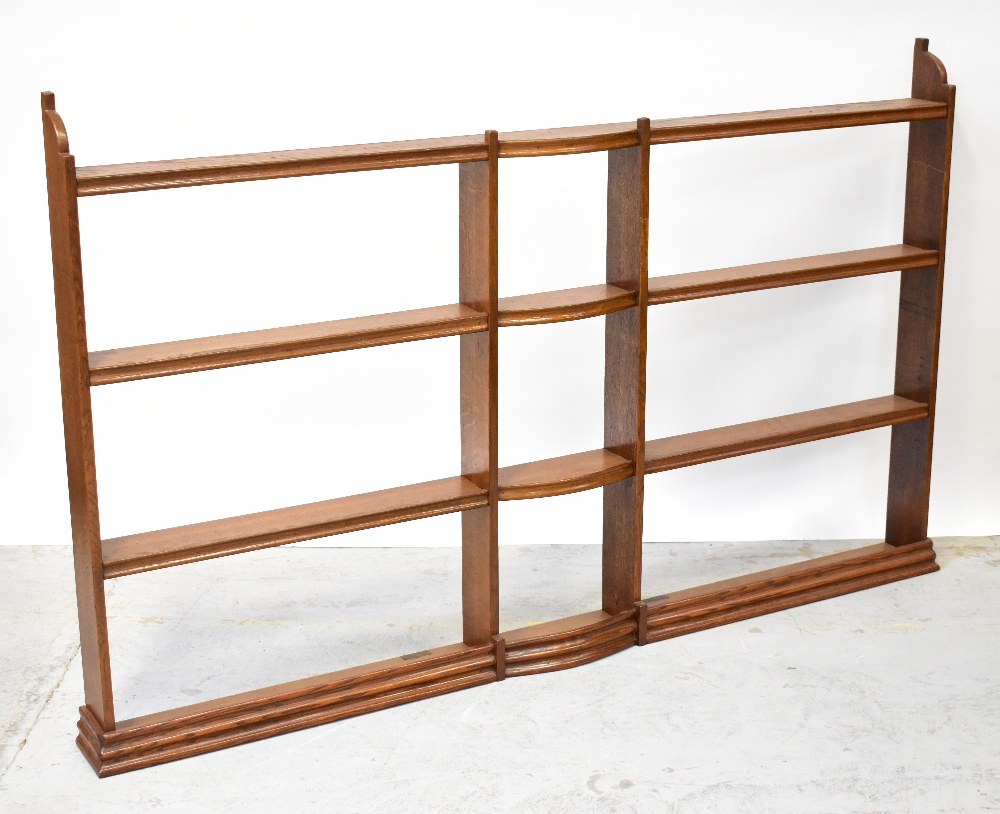 A late 19th /early 20th century oak open dresser back with centred narrow column of three shelves