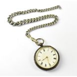 A small silver cased open face pocket watch, the white enamelled dial set with Roman numerals,