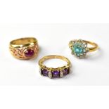 Three 9ct yellow gold ladies' dress rings,