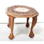 An Indian carved hardwood octagonal-topped occasional table,