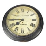 EDWIN HARRISON, LIVERPOOL; a 19th century circular ebonised station clock,