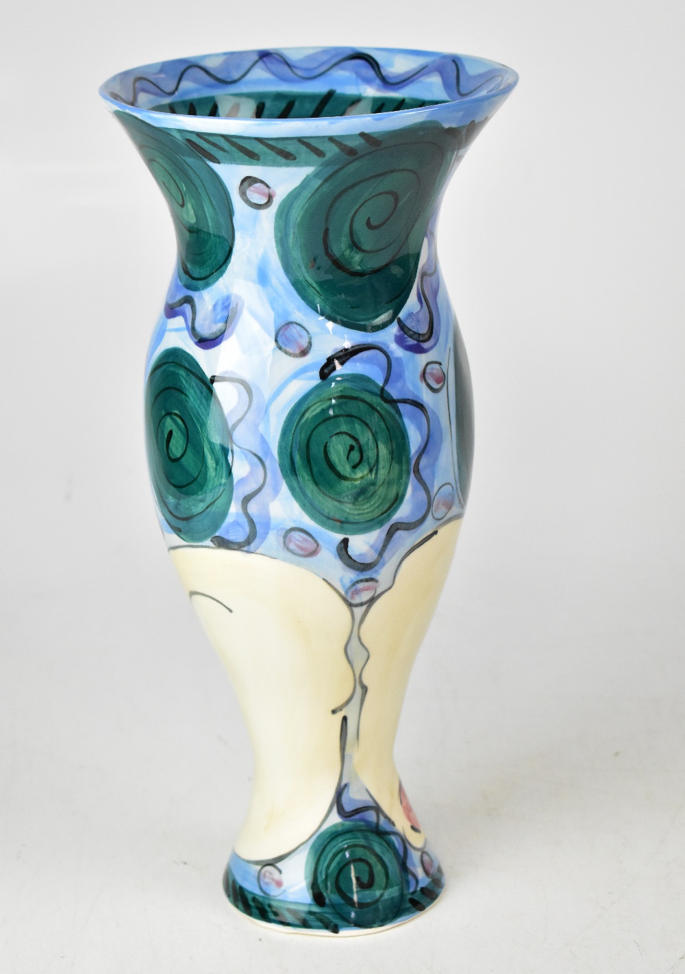KAREN ATHERLEY; a hand painted baluster vase with narrow base and flared neck, - Image 3 of 5