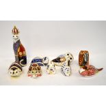ROYAL CROWN DERBY; nine porcelain animal paperweights, various designs in the Imari palette,