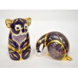 ROYAL CROWN DERBY; two Imari decorated porcelain animal paperweights, comprising a badger,