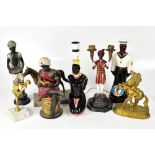 A group of figural lamps, spelter figure, decorative bust, etc.