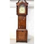 An early/mid-19th century oak, mahogany crossbanded and inlaid eight day longcase clock,