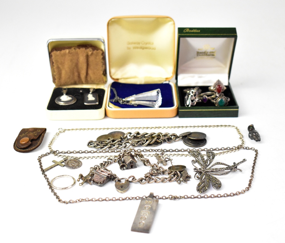 A quantity of mainly silver jewellery to include an ingot,