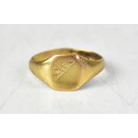 A small 9ct gold signet ring, with diagonally separated top,