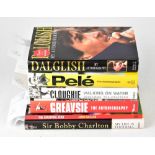 FOOTBALL; six football related books, each bearing signatures, comprising Pelé, Jimmy Greaves,