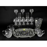 Various modern and vintage clear glass and crystal to include four star cut beakers with polished