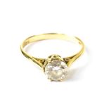 A 9ct yellow gold ladies' dress ring set with solitaire white stone, size M, approx 1.8g (af).